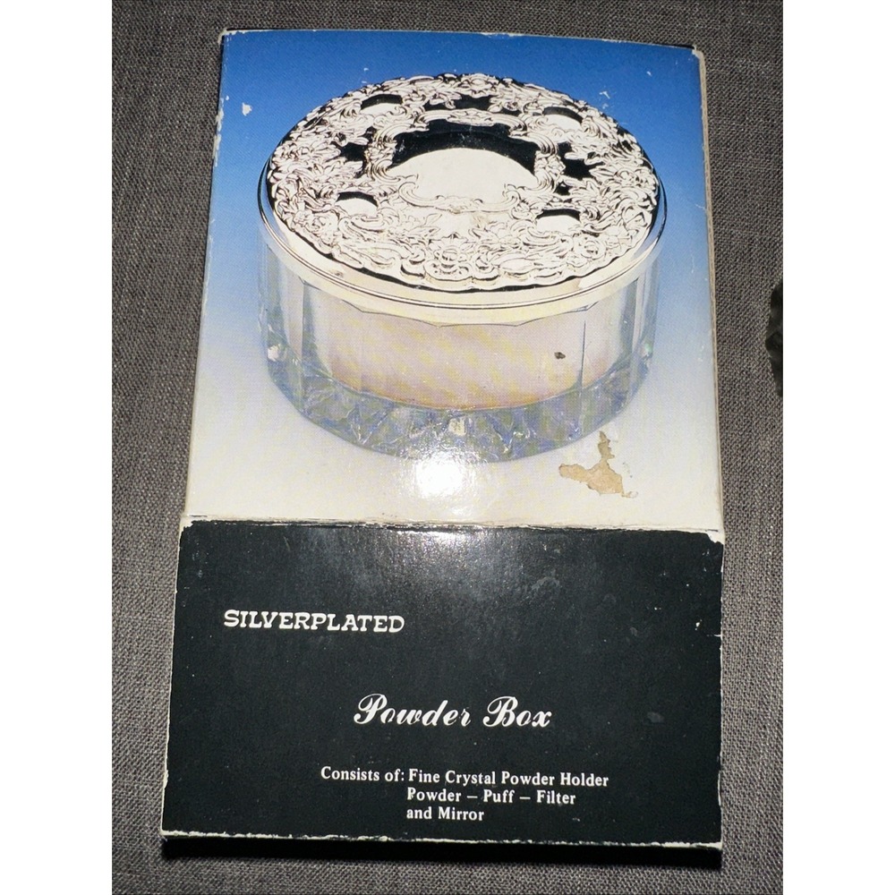 Vtg Godinger Vanity Powder Jar Round Glass Silver Plated Mirror Lid Trinket Box